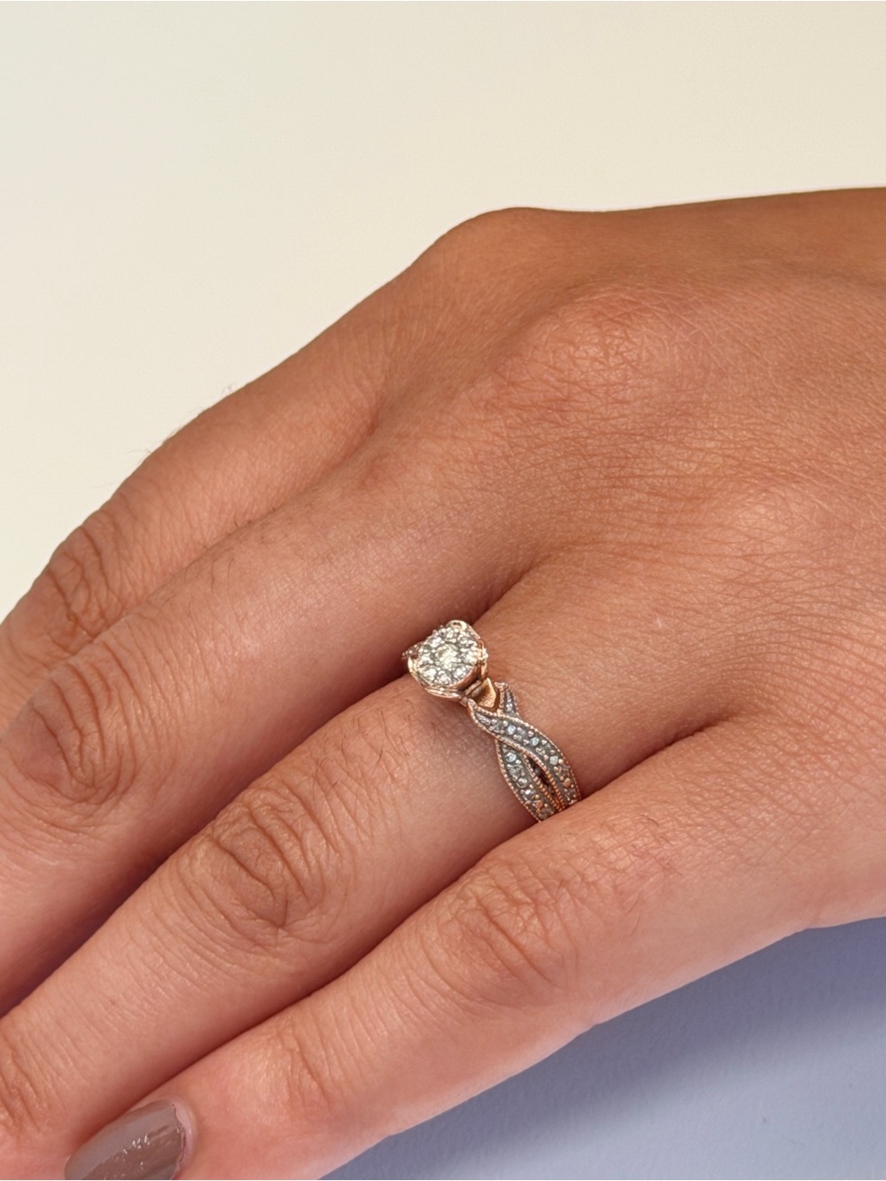 Vintage-Inspired Rose Gold and Diamond 10k Magic Glo Engagement Ring sz 6.5 - Picture 1 of 5